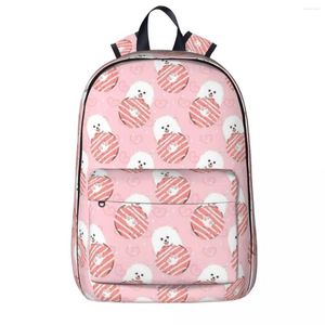 Mochila amor blanca pomeranian cachorro y donas mochilas de estudiante bolsita para estudiantes mochila