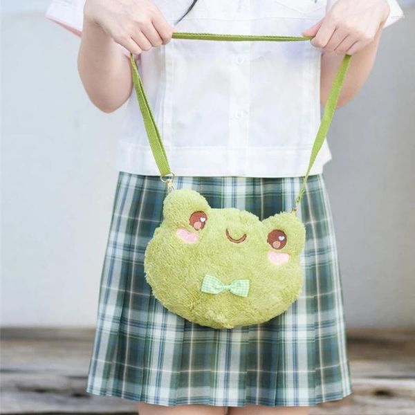 Sac à dos joli sac en peluche sacs à main messager mignon vert pour grenouille bandoulière poupée épaule anniversaire Camping fête