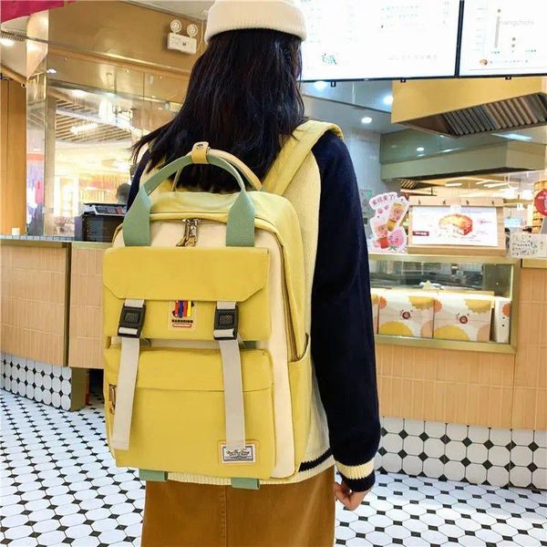 Sac à dos joli Style Preppy pour femmes et filles, sacs à dos de couleur contrastée, multi-poches pour étudiants, cartable pour ordinateur portable