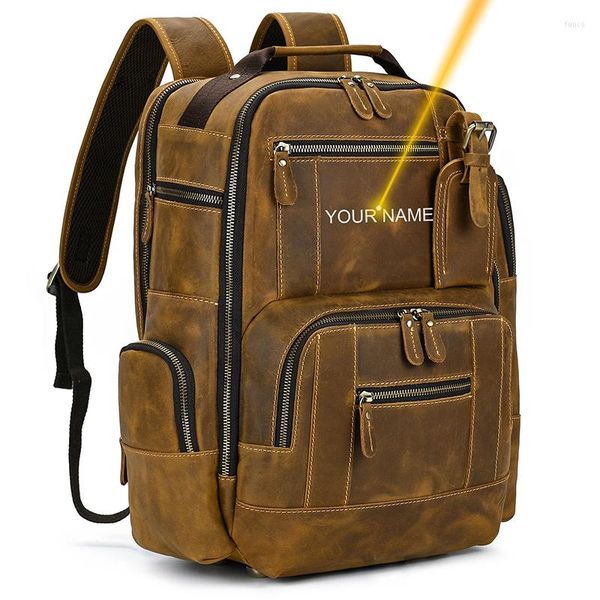 Mochila Luufan Crazy Horse de cuero para hombre, mochila para ordenador portátil de piel de vaca Real, mochilas para ordenador, mochila para hombre, mochila escolar de negocios