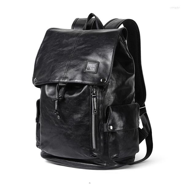 Mochila de cuero de lujo marca Crazy Horse hombres Vintage bolso de escuela sólido negro Casual Big Man bolsas de viaje para ordenador portátil