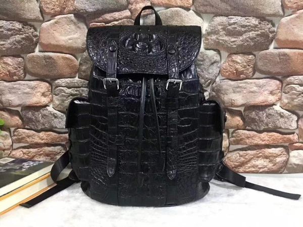 Mochila de lujo de calidad de gama alta, piel de cocodrilo auténtica, tamaño grande, bolso de ocio para hombres, Color negro, paquete diario, envío rápido