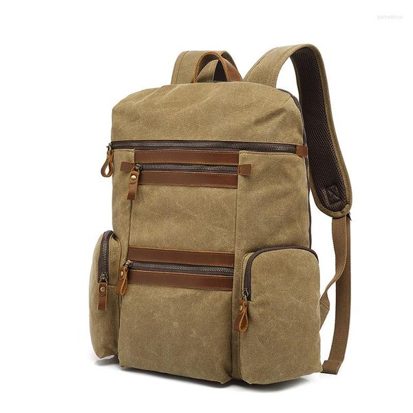 Mochila Mochilas de lona vintage de lujo para hombres Mochilas impermeables para computadora portátil con cera de aceite Paquete de viaje de montañismo encerado