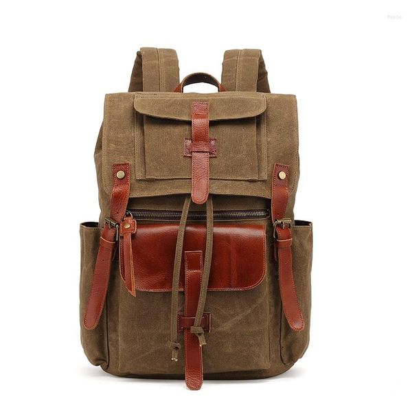 Mochila M402 Llega Europa Mochilas de cuero de lona Mochilas para computadora portátil para hombre Mochilas impermeables Mochilas de viaje grandes enceradas