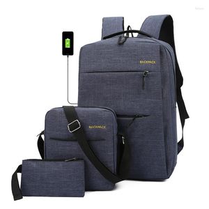 Sac à dos masculin USB charge ordinateur portable sac à dos féminin sacs d'ordinateur sac à école sac à bandoulière 3pcs / score pour hommes sac à l'école mochila