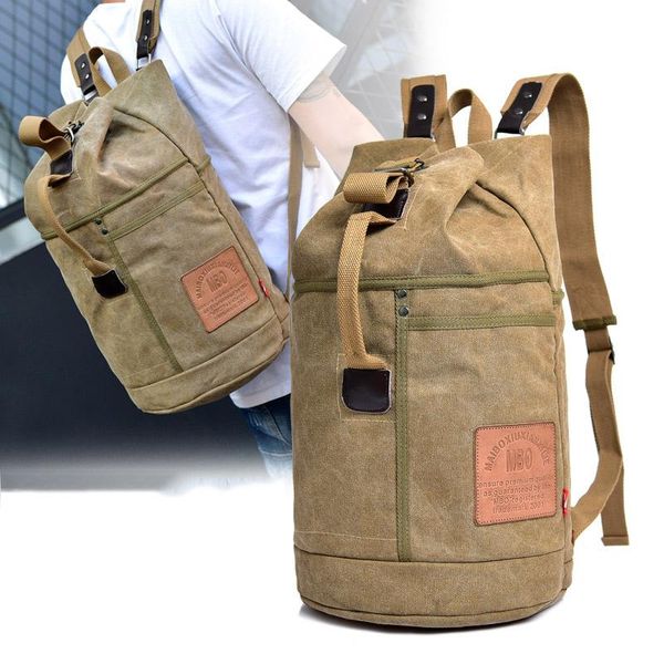 Sac à dos Mannelijke Tactische Emmer Canvas Rugzak Brief Afdrukken Grote Capaciteit Militaire Leger Tassen Outdoor Reizen Klimmen