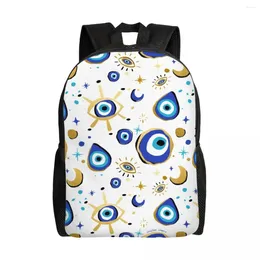 Backpack Mediterranean Blue and Gold Evil Eye Travel Travel School Bookbagbag Hamsa Nazar Amulet Boho College Student Daypack Sacs