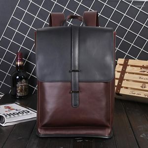 Sac à Dos Homme Business Office School Bookbag Grand Vintage Sac à Dos Homme Ceinture Solide Ordinateur Portable Sac Pack PU Cuir Marron