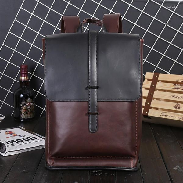 Mochila de negocios para hombre, mochila escolar para oficina, mochila grande Vintage, cinturón para hombre, bolsa sólida para ordenador portátil, paquete de cuero PU marrón