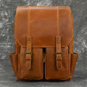 Rugzak Men's Luxe Designer Vintage Travel Handmake Volledig korrel Leather Lederen Rucksack Knapsack Bucket Gift voor man Schouderdagpack