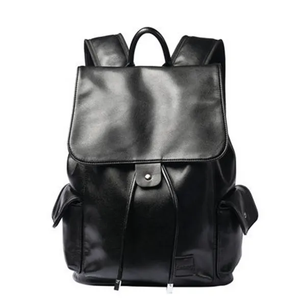 Mochila Mochila escolar de cuero a prueba de agua para hombre, mochilas de gran capacidad, mochila informal para ordenador portátil negra sólida para hombre, mochila para mujer