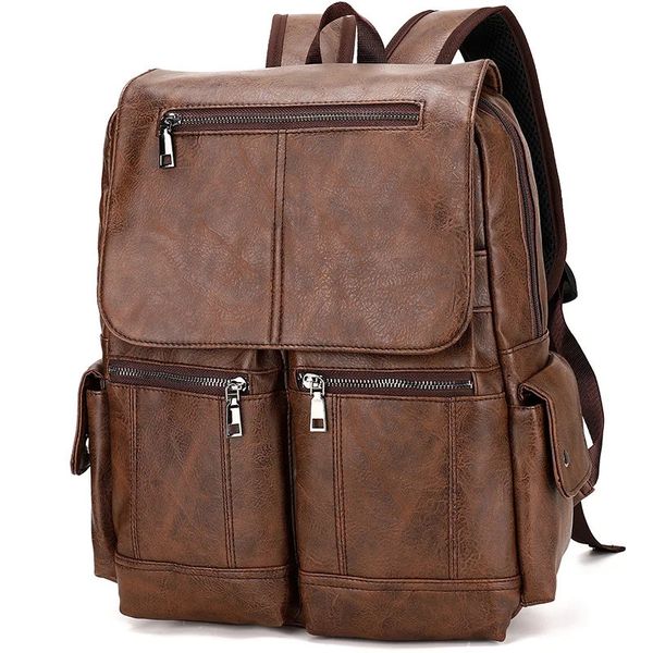 Sac à Dos hommes Sac à Dos en cuir PU Sac à Dos grand ordinateur portable sacs à Dos mâle voyage Mochilas noir Sac d'école pour adolescents garçons marron Sac A Dos 231213