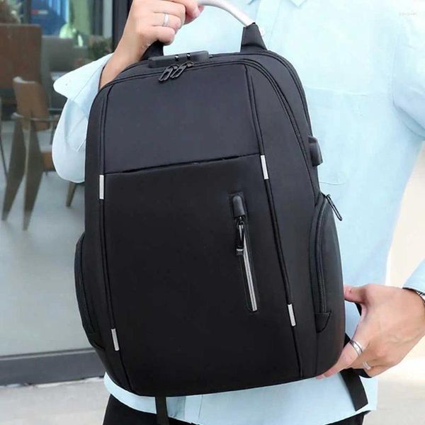 Mochila Mochilas para Hombres Cerradura Codificada USB Antirrobo Cinta De Inserción De Varilla De Tracción Masculina Bolsa Reflectante Impermeable para Viajes Deportes Al Aire Libre Negro