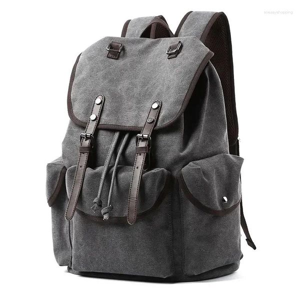 Mochila Hombres Lona Vintage 30L Mochila De Viaje Grande Mochila Informal Para Computadora Portátil De 15.6 Pulgadas Mochila De Senderismo