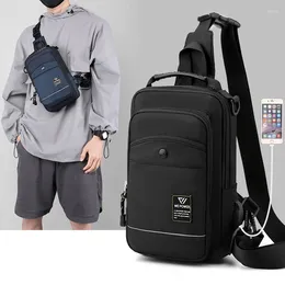 Sac à dos pour hommes, sac à bandoulière, sac de poitrine avec Port de chargement USB, sac à dos de voyage étanche en Nylon pour hommes