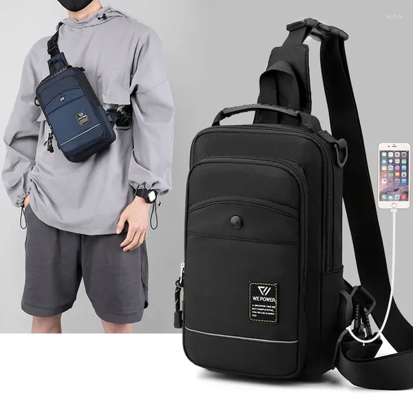 Mochila para hombre, bandolera cruzada, bolso de pecho con puerto de carga USB, mochila de viaje impermeable de nailon para hombre