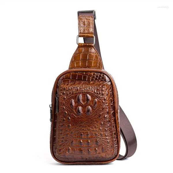 Sac à dos hommes en cuir véritable sac à dos sac à dos sac à bandoulière motif Crocodile mâle peau naturelle messager poitrine Pack