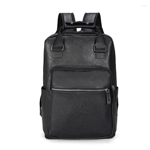 Zaino da uomo in pelle PU Zaini per laptop di grandi dimensioni Mochilas maschile Zaino casual per adolescenti Ragazzi Marrone Nero