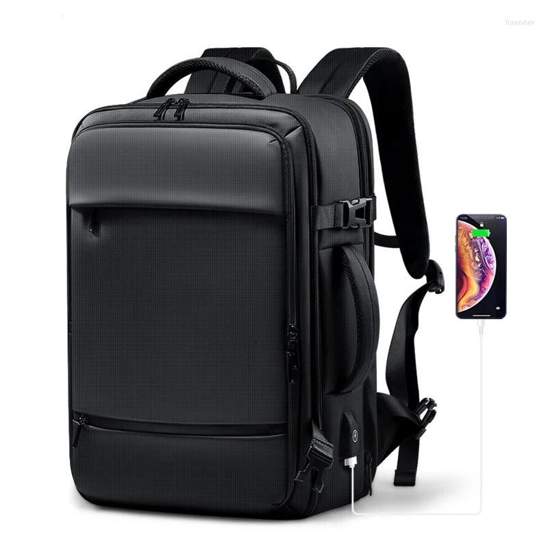 Backpack Laptop da 17,3 pollici maschile con ricarica USB espandibile e borsa impermeabile da viaggio di grande capacità