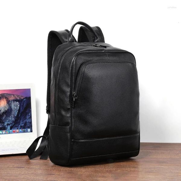 Sac à dos en cuir véritable souple pour hommes, de haute qualité, Simple, de styliste, cartable pour ordinateur portable, sac de voyage de grande capacité