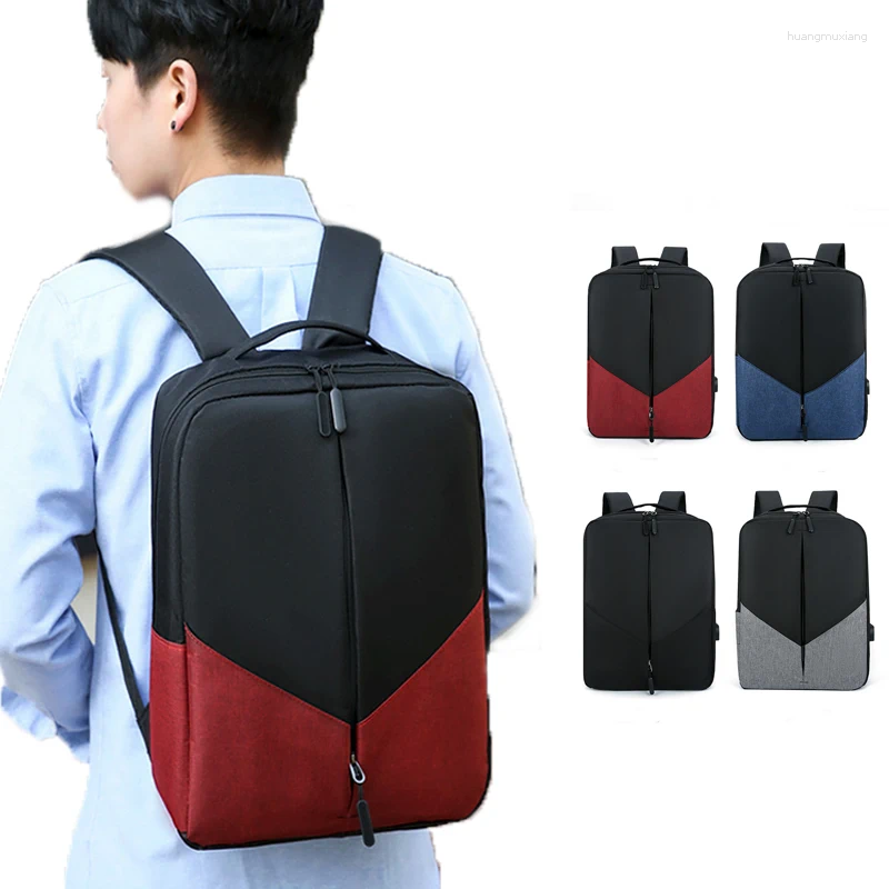 Backpack Men's Laptop Bag USB Charging Short Business Trip Office Storage Student Oxford Cloth Solid Color School Three-piece Set