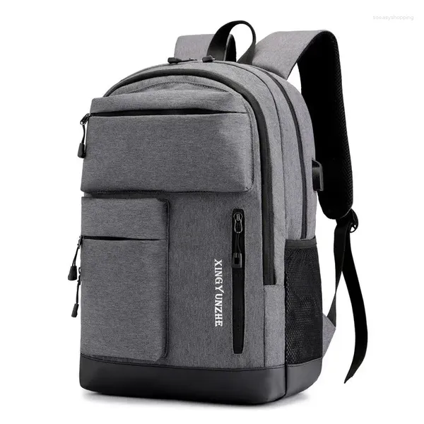 Sac à dos masculin adolescent les sacs de lycée oxford gris multiples poches usb chargement pack mâle