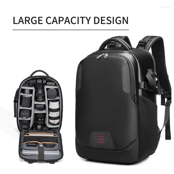 Sac à dos pour hommes, appareil photo SLR professionnel de voyage avec support de trépied détachable dans un ordinateur portable étanche de 40l de 16 pouces