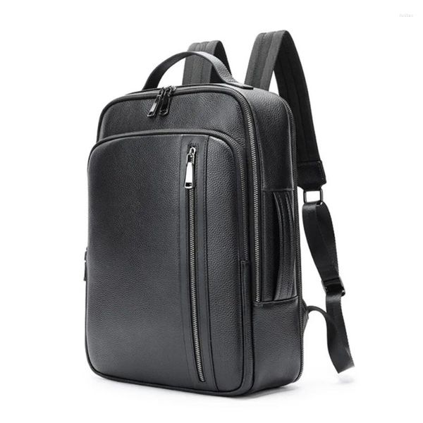 Sac à dos hommes femmes vraies vache en cuir 15 ordinateur portable voyage de voyage sac à dos sac d'épaule grand school bagpack boy girl collège sac à dos