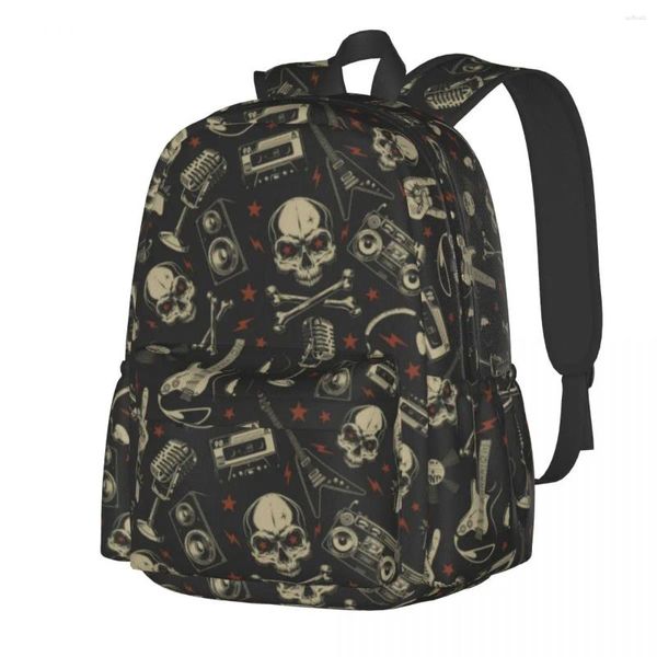 Mochila Music Music Skull Grunge Punk University Mochilas Gril Diseño Bolsas de escuela suave Diversión Rucksack