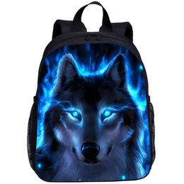 Rucksack Mini für Kinder Jungen Mädchen Tier Nacht Wolf 3D-Druck Schultasche 13 Zoll Büchertasche Kindergarten Satchel Mochila Escolar270w