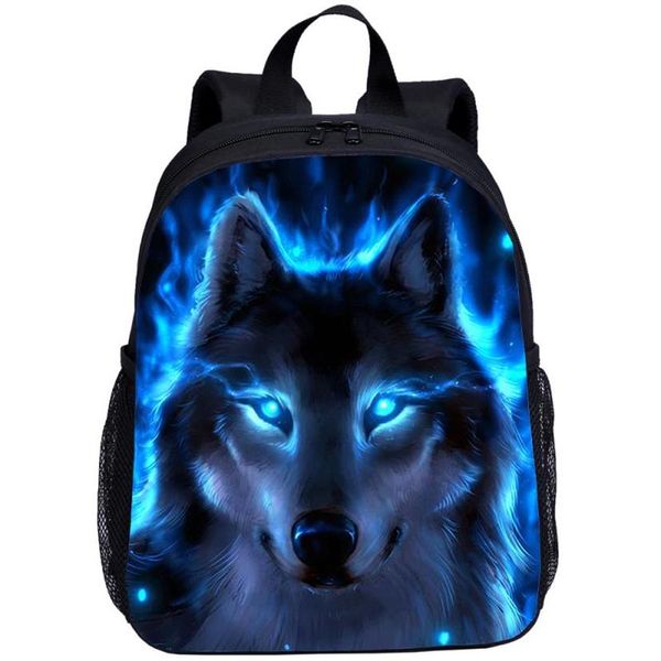 Sac à dos Mini pour enfants garçons filles Animal nuit loup impression 3D sac d'école 13 pouces Bookbag maternelle cartable Mochila Escolar2477