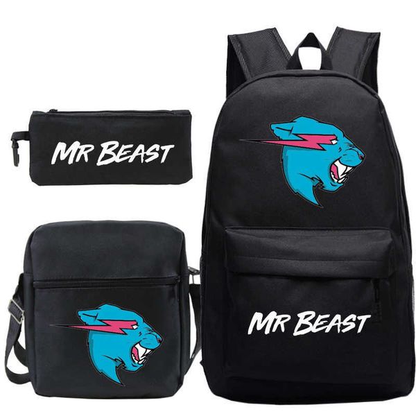 Sac à dos Mr Beast sac à dos 3 PcsSet garçon fille sac d'école hommes femmes sac à dos d'affaires Los Compas livre sac Anime Harajuku sac à dos