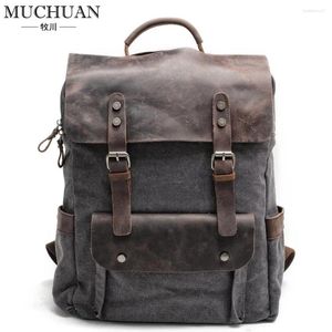 Mochila MUCHUAN Mochilas de cuero de lona vintage para hombres Mochilas para portátiles de 16 