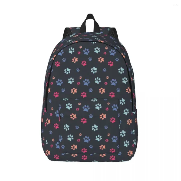 Mochila Muddy Paths Patrón de color azul amarillo lienzo de lienzo para niños Bolsas de viajes para niños amantes de los perros