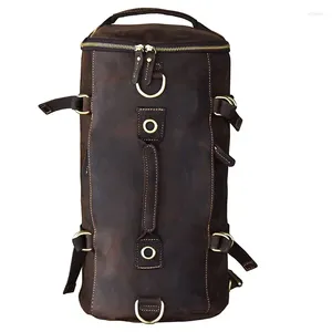 Mochila Modelos multifunción Bolso de hombro de cuero genuino para hombres Bolsos de cubo de viaje para hombres pequeños Crazy Horse Masculino