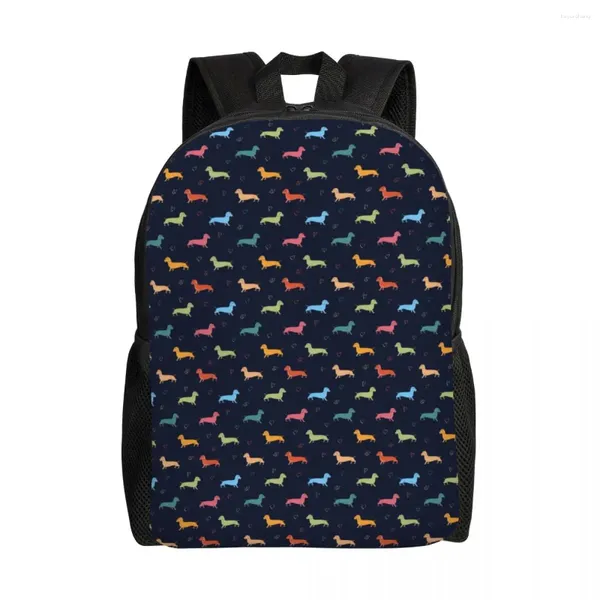 Sac à dos multicolore saucisse chien et coeurs voyage école ordinateur portable bookbag teckel blaireau chiot collège étudiant sac à dos sacs