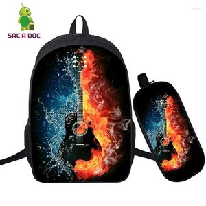 Backpack Music Lover Guitar Print Fashion Rucksack Women Note rugzakken voor school Tieners Girls Girls 3D Pan Bag Plecak