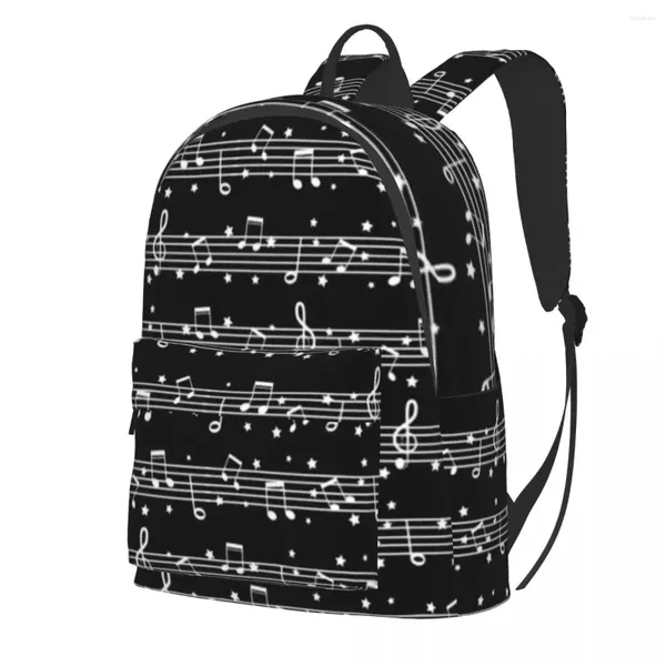 Sac à dos Notes de musique blanc Monochrome Gril Polyester Camping sacs à dos durables Kawaii sacs d'école sac à dos