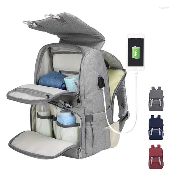 Sac à dos à couches pour maman et bébé, grande capacité, multifonction, étanche, voyage en plein air, sacs à couches pour soins avec USB