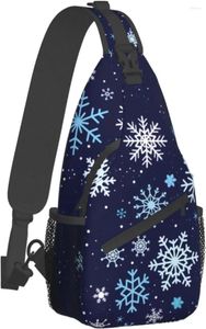 Rugzak Marineblauw en blauw Sneeuwvlokken Borsttassen Wintervakantie Kerstmis Crossbody Sling Bag Reizen Wandelen Casual schouderdagrugzak