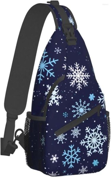 Sac à dos flocons de neige bleu marine et bleu, sacs de poitrine, vacances d'hiver, noël, sac à bandoulière, voyage randonnée, sac à bandoulière décontracté