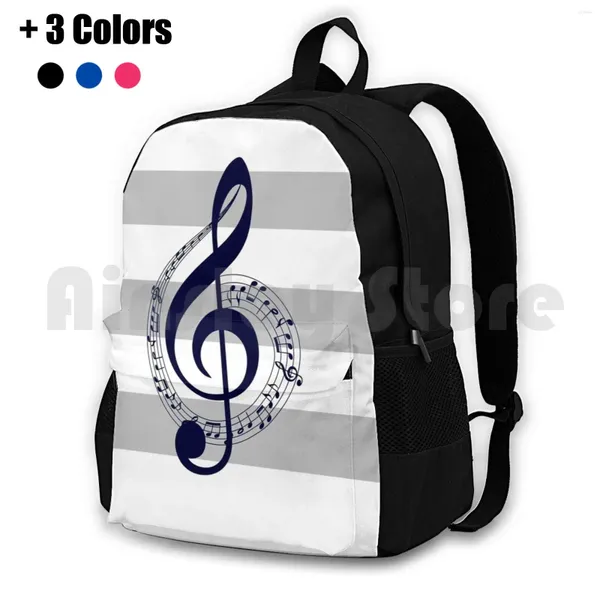 Backpack Navy Blue Music Notes sur les bandes gris et blancs argentés