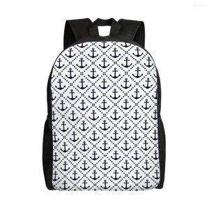 Sac à dos bleu marine motif ancre nautique pour filles garçons voile marin collège école sacs de voyage cartable pour ordinateur portable 15 pouces