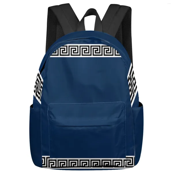 Mochila azul marino Simple chino geométrico mujeres hombre Mochilas escuela impermeable para estudiantes niños niñas bolsas para ordenador portátil Mochilas