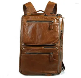 Mochila Nesitu Highend Gran capacidad Brown A4 Genuine Leather Women Men Bag Bolsas de viaje Portafolio Bolsos de hombro M7014