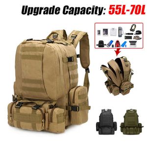 Sac à dos nouvelle mise à niveau 55L-70L grande capacité militaire 4 en 1 Molle hommes Sport sac à dos tactique randonnée en plein air escalade sacs 020723H