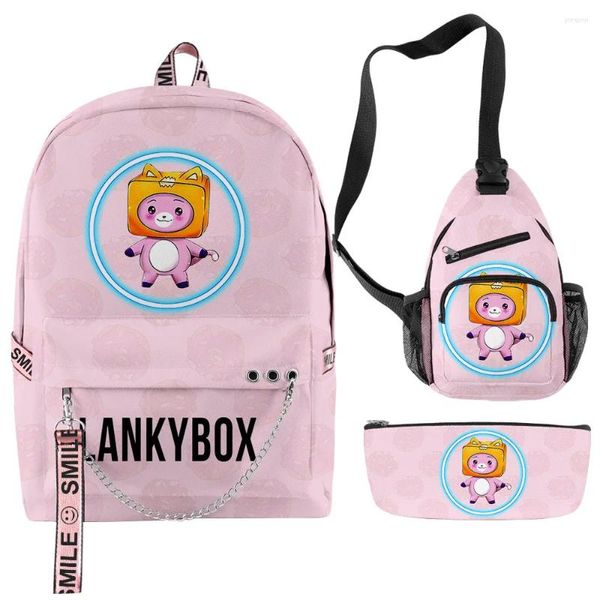 Backpack Novelty Harajuku Funny Box 3PCS / SET 3D Impression Oxford Afficier imperméable Multifinection sac à dos Sacs de poitrine Étui au crayon