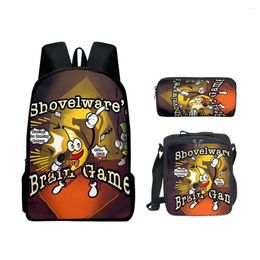 Backpack Novely Shovelware Brain Game 3PCS/Set 3D Print Student Book Bag Travel Laptop Daypack Lunch Bags Pencil Case