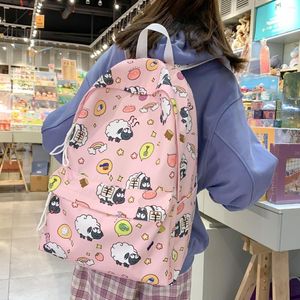 Sac à dos en Nylon dessin animé impression femmes collège Style Kawaii cartable pour adolescentes mignon décontracté voyage Bookbag