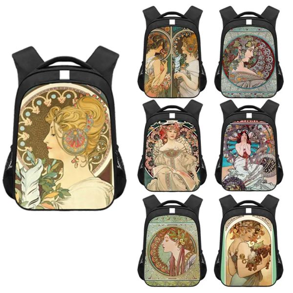 Mochila Pintura al óleo de Alphonse Mucha Mochila con Estampado para Adolescentes Mochilas Escolares Mochila para Estudiantes Mochila para computadora portátil Mochila para Libros de Viaje